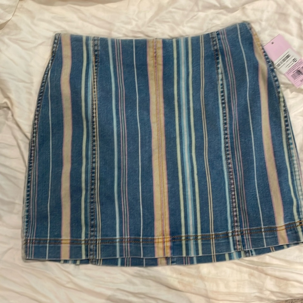 Striped denim mini skirt